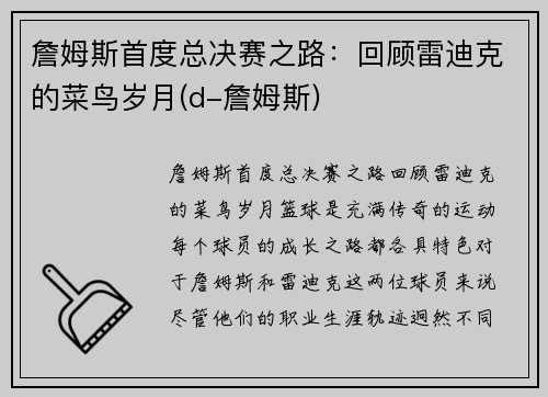 詹姆斯首度总决赛之路：回顾雷迪克的菜鸟岁月(d-詹姆斯)